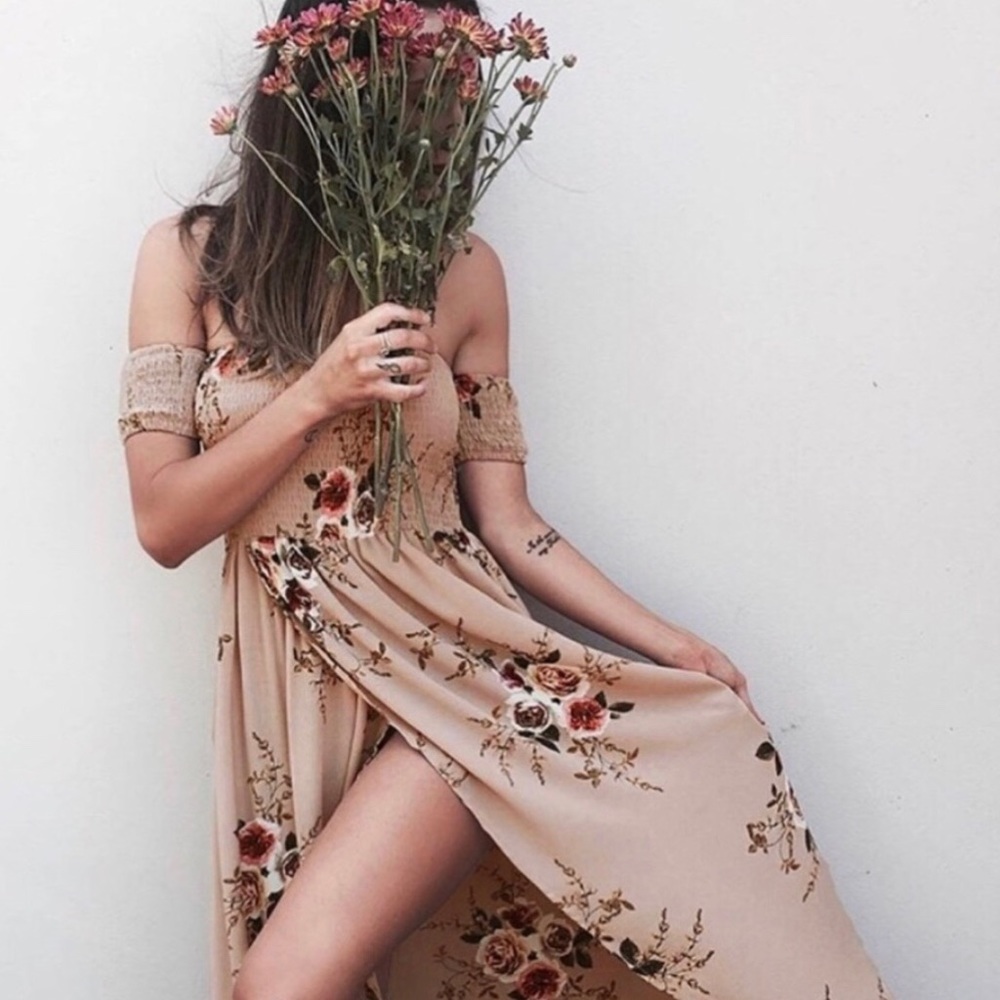 ✨2x HP Off The Shoulder Floral Chiffon Maxi Dress✨ - Picture 4 of 7